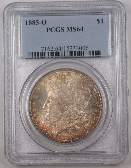 1885-O US Morgan Silver Dollar Coin $1 PCGS MS-64 Beautifully Toned BR5 H