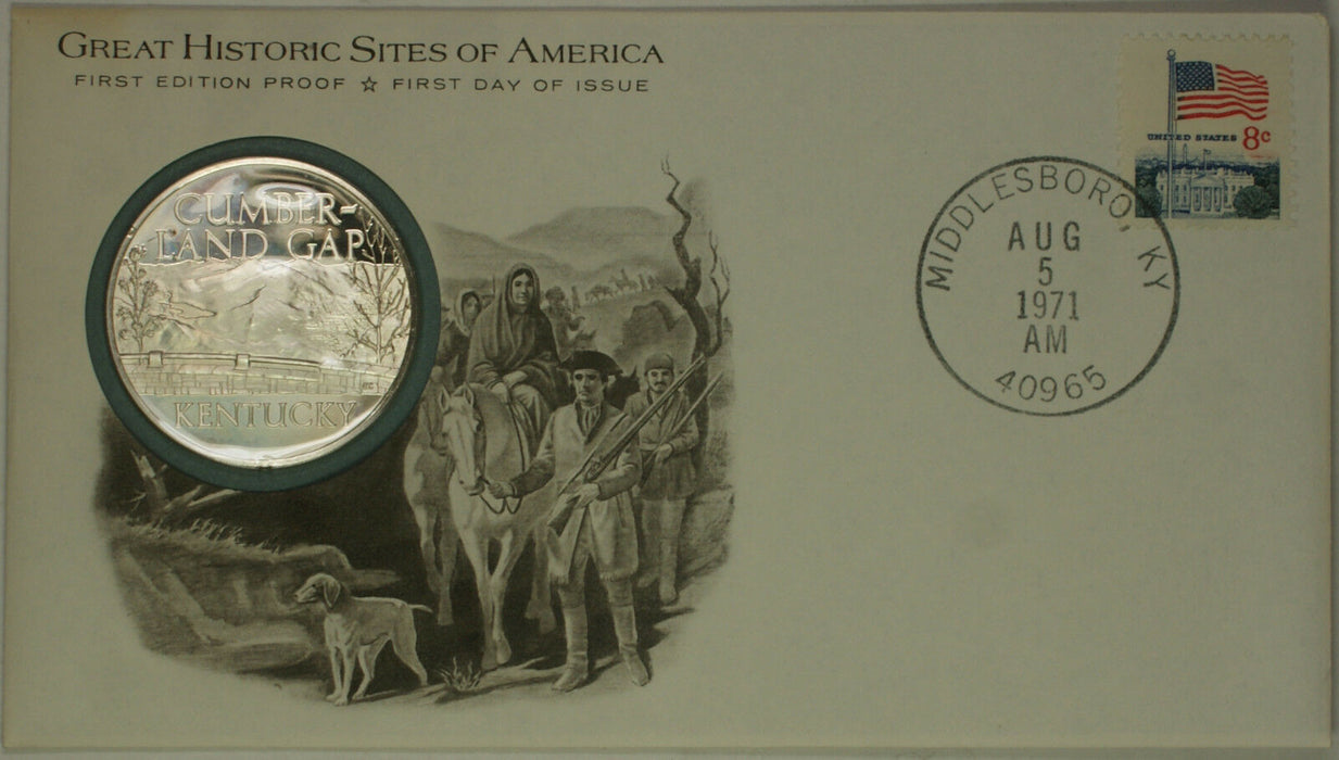 1971 Middlesboro Kentucky Great Historic Site Medal Proof Silver First Day Cover