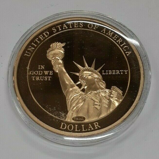 John Adams American Mint Gold Plated Trial Dollar Commemorative in Capsule