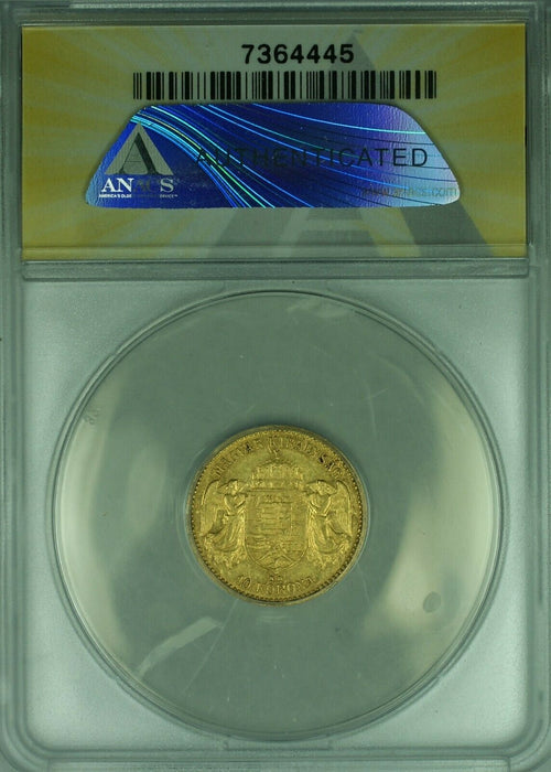 1908-KB Hungary 10 Korona Gold Coin ANACS AU-50   (MK)