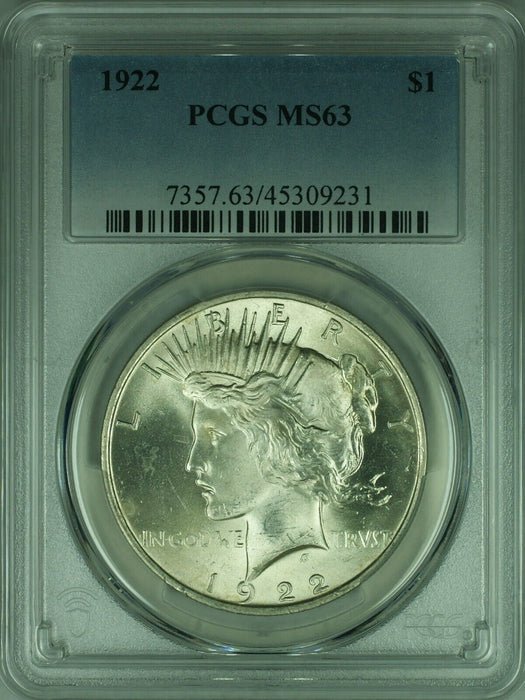 1922 Peace Silver Dollar $1 Coin PCGS MS-63 Looks Under-graded (40A)