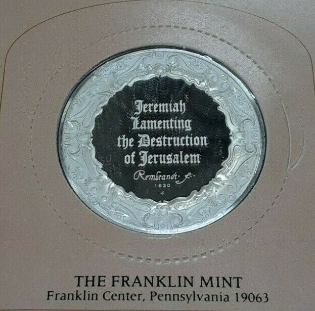 Franklin Mint Genius/Rembrandt PR .925 Silver Medal-Jeremiah/Jerusalem in Card