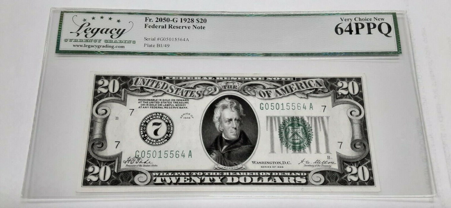 1928 $20 Twenty Dollar FRN Note Fr. 2050-G Chicago Legacy Very Choice New 64PPQ