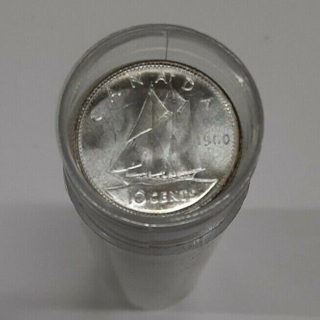 1960 Canada BU Roll Of 80% Silver 10 Cents 'Dimes'  50 Coins Total