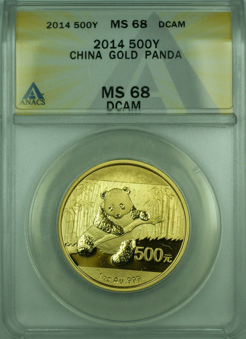 2014 China 500Y Gold 1Oz. Panda Coin ANACS MS-68 DCAM Deep Cameo