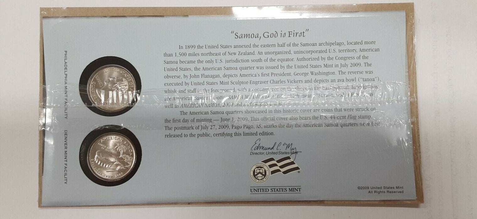 Samoa 2009 P&D Territories Quarter Set in Orig. US Mint Coin Cover w/Stamp