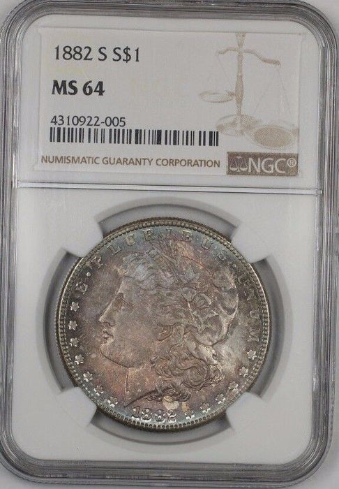 1882-S Morgan Silver Dollar $1 NGC MS-64 Toned (Better Coin)