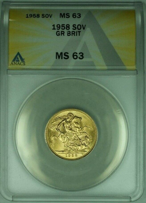 1958 Great Britain Sovereign Gold Coin ANACS MS-63  (A)