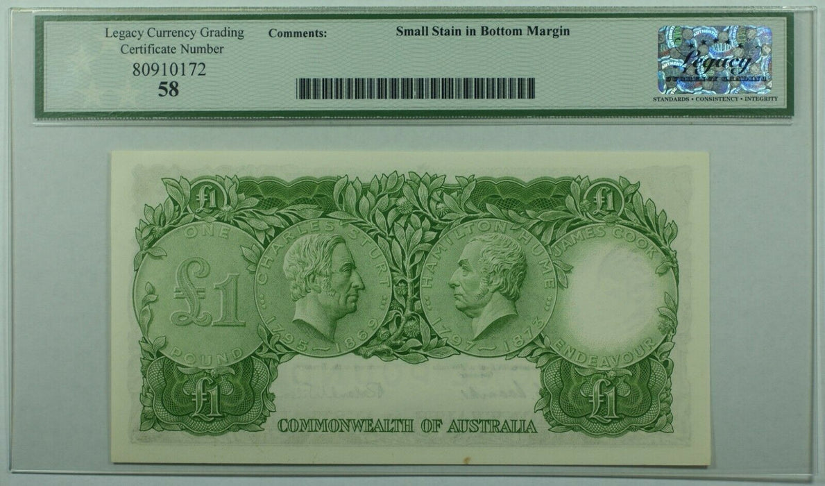 1953 Australia Commonwealth Bank 1 Pound ND Currency Note Legacy Ch Abt New 58