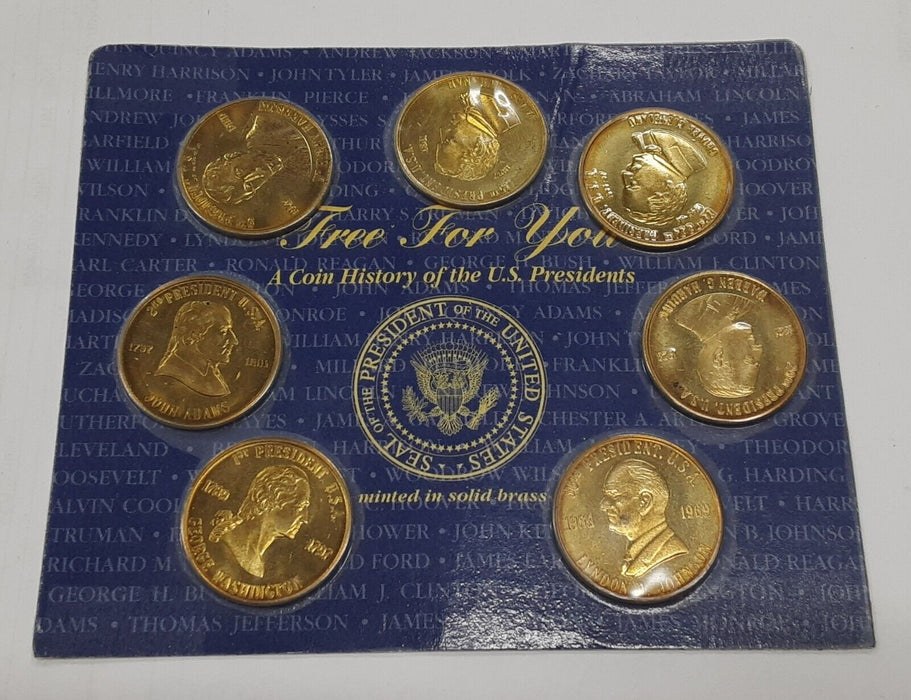 1997 Readers Digest 7 U.S. Presidents Brass Medals History Set on Card