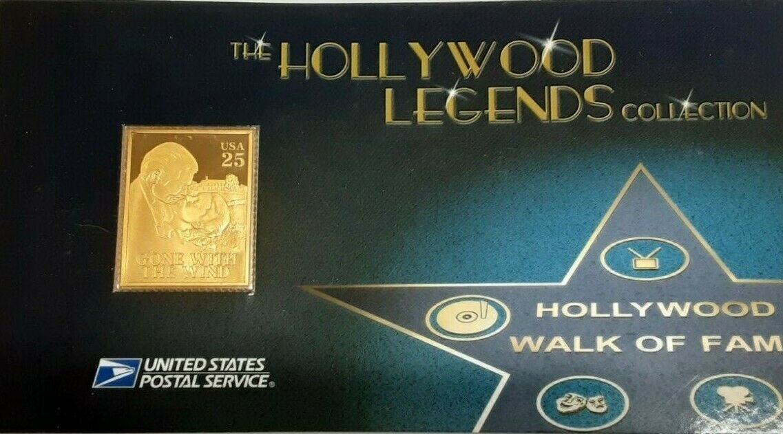 USPS Hollywood Legends .999 Fine Silver Gold Plated Stamp - Gone With The Wind
