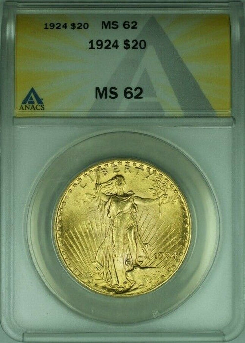 1924 St. Gaudens $20 Double Eagle Gold Coin ANACS MS-62