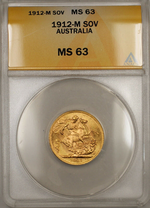 1912-M Australia Sovereign Gold Coin ANACS MS-63 Choice BU