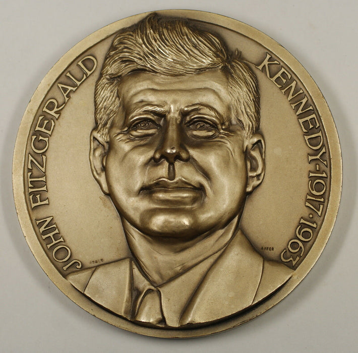 John F. Kennedy High Relief Large Silver Plated 4 Inaugural Medal by C. Affer