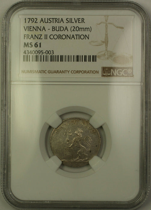1792 Austria Vienna-Buda Silver Franz II Coronation Token 20mm NGC MS-61