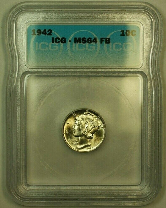 1942 Silver Mercury Dime 10c Coin ICG MS-64FSB K (Undergraded)