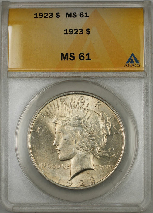 1923 Peace Silver Dollar Coin ANACS $1 MS-61 (Better Coin 8C)