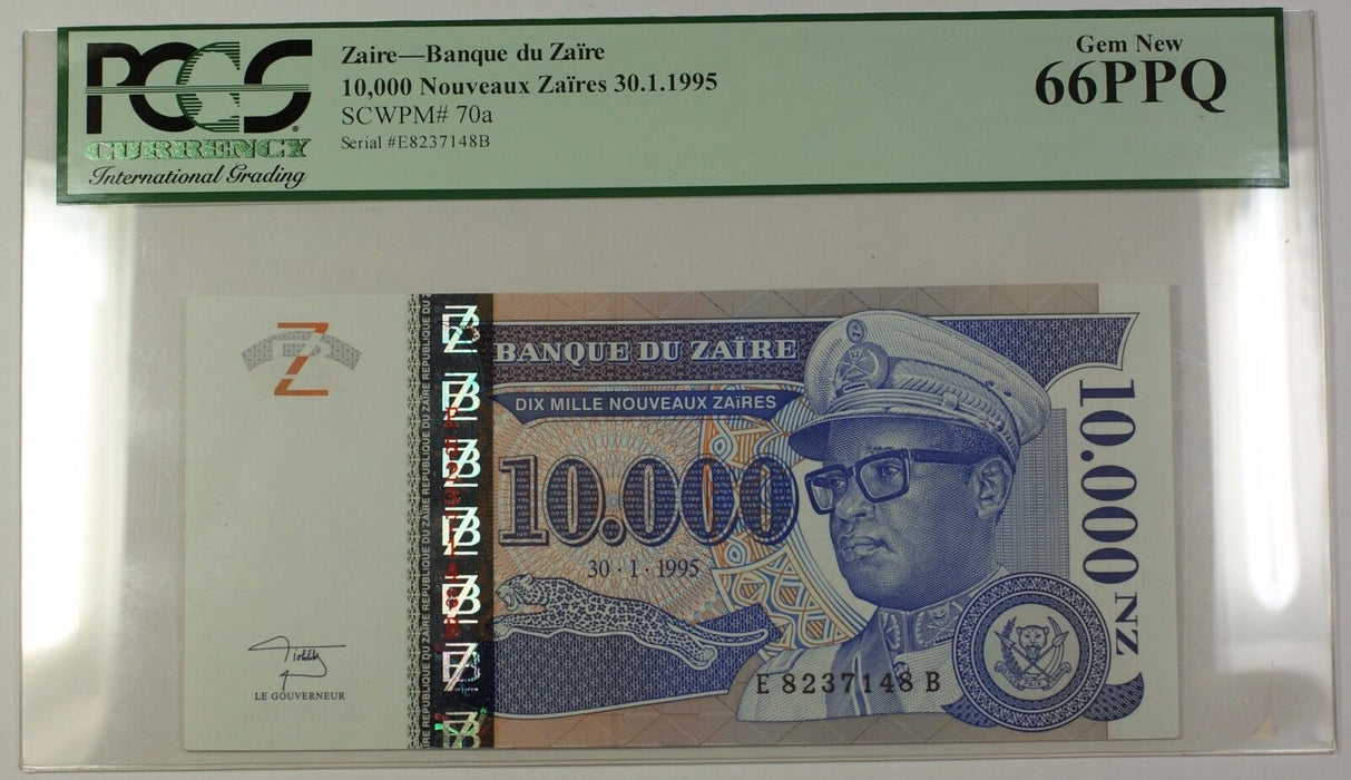 30.1.1995 Zaire 10,000 Nouveaux Zaires Bank Note SCWPM# 70a PCGS Gem New 66 PPQ