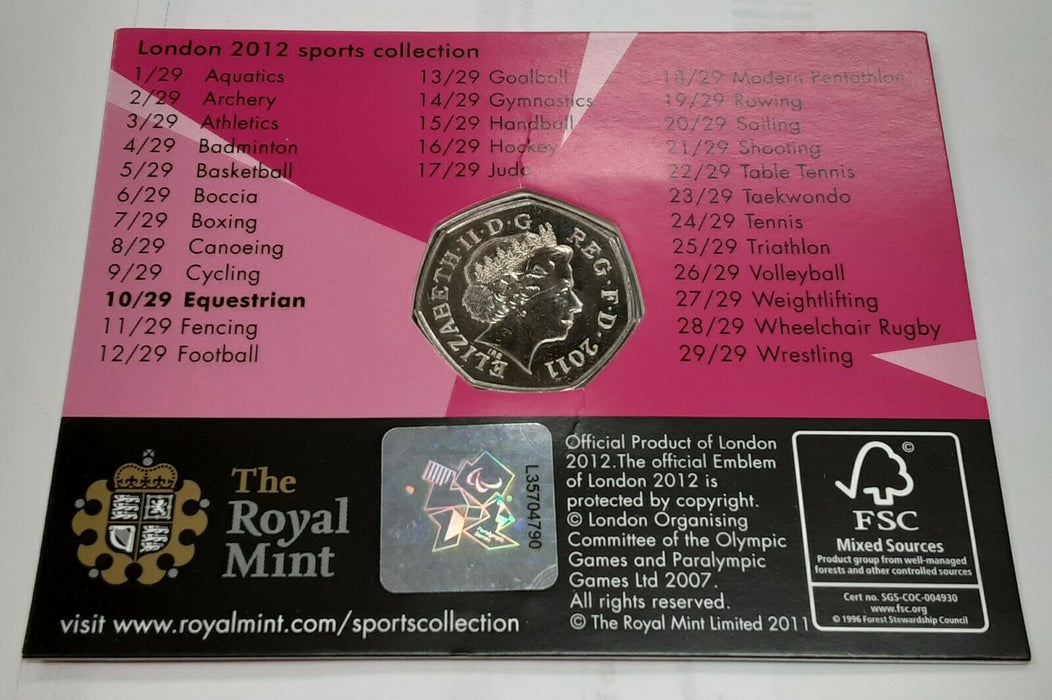 2011 Great Britain 50 Pence BU Coin UK Olympics Equestrian in Royal Mint Card