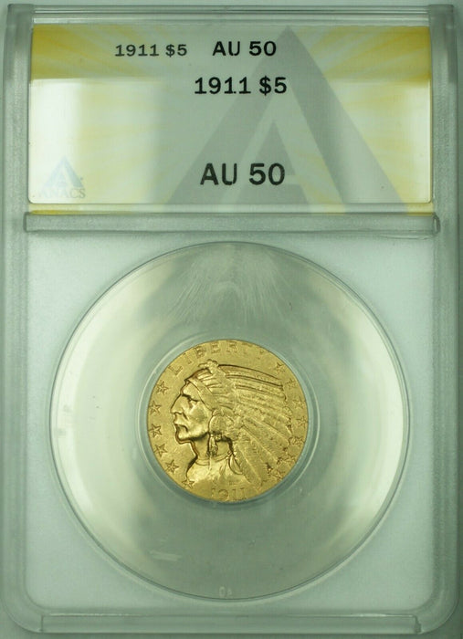 1911 Indian Head Half Eagle $5 Gold Coin ANACS AU-50