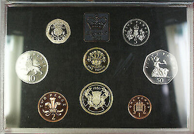 1986 United Kingdom 8 Proof Coin in Royal Mint Genuine Leather Case