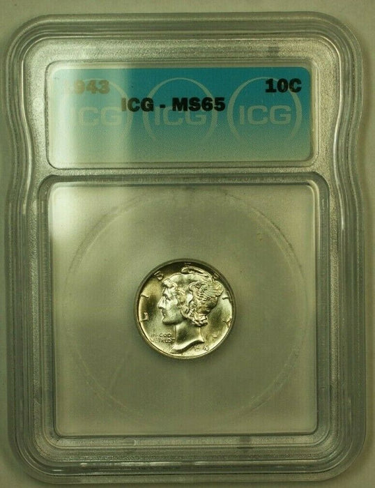1943 Silver Mercury Dime 10c Coin ICG MS-65 MM