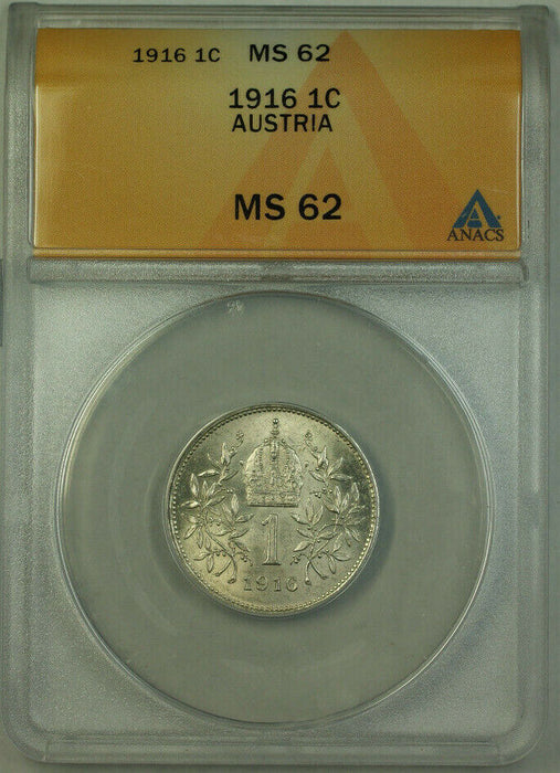 1916 Austria 1 Corona Silver Coin ANACS MS-62