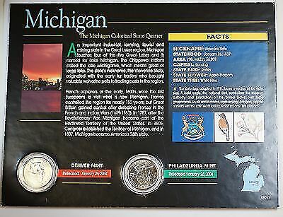 (2) 2004 Michigan Colorized State Quarter P&D-BU-w/Colorful Display Card