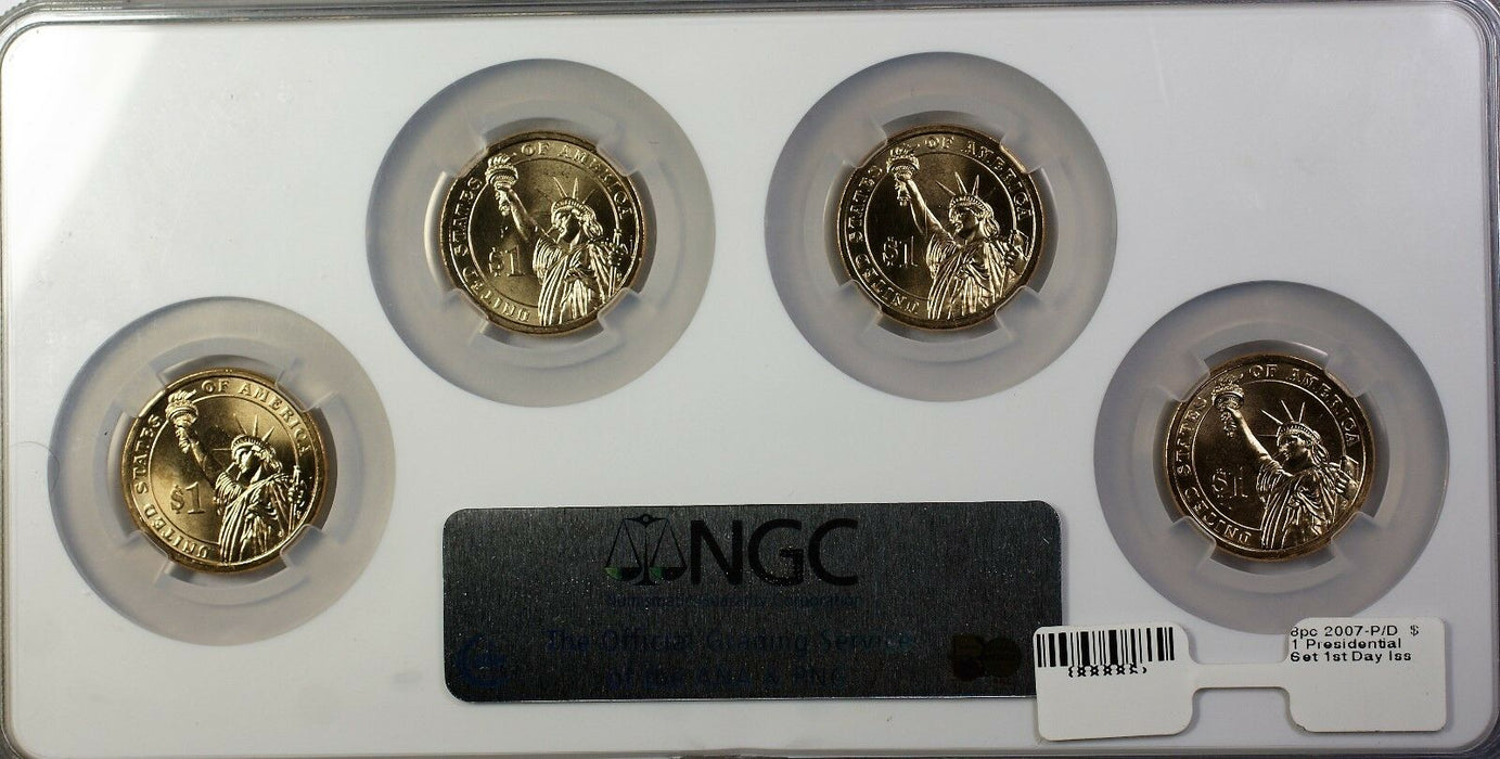 2007 P Presidential Dollars First Day Issue 4 BU Coins MS-65 NGC Holder
