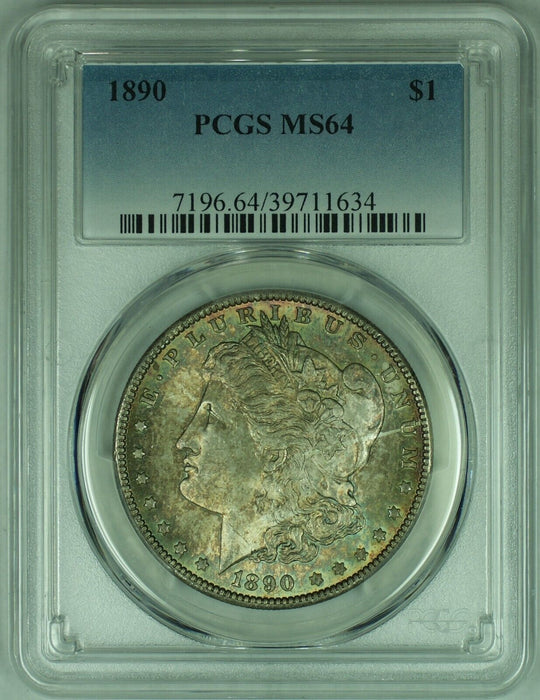 1890 Morgan Silver Dollar Rainbow Tone PCGS MS 64