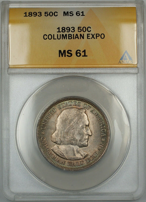 1893 Columbian Commemorative Silver Half Dollar 50c Coin ANACS MS-61