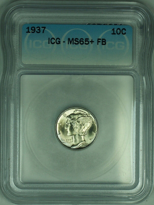 1937 Mercury Silver Dime 10c Coin ICG MS-65 (Full Split Bands) (53)