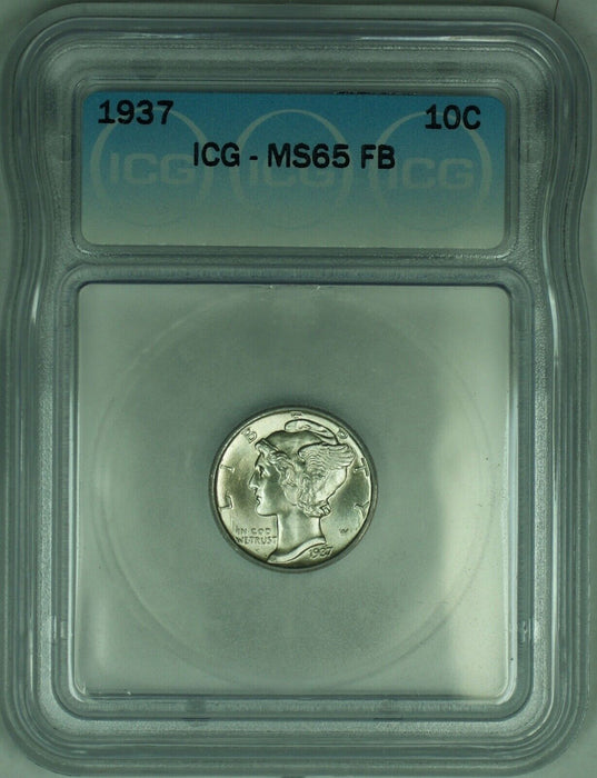 1937 Mercury Silver Dime 10c Coin ICG MS-65 (Full Split Bands) (53C)