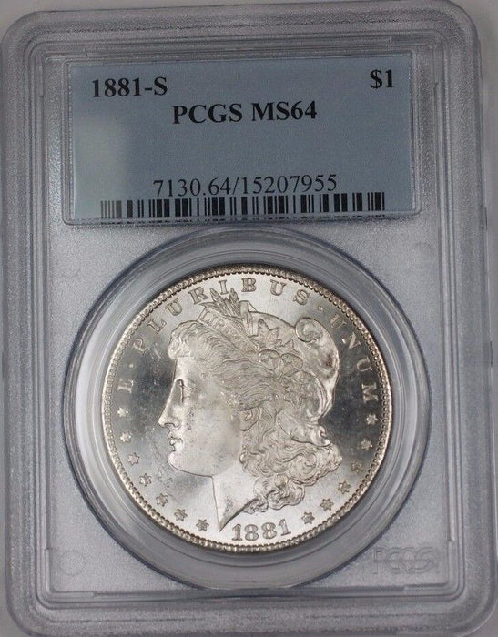 1881-S US Morgan Silver Dollar $1 Coin PCGS MS-64 (Better) BR1 D