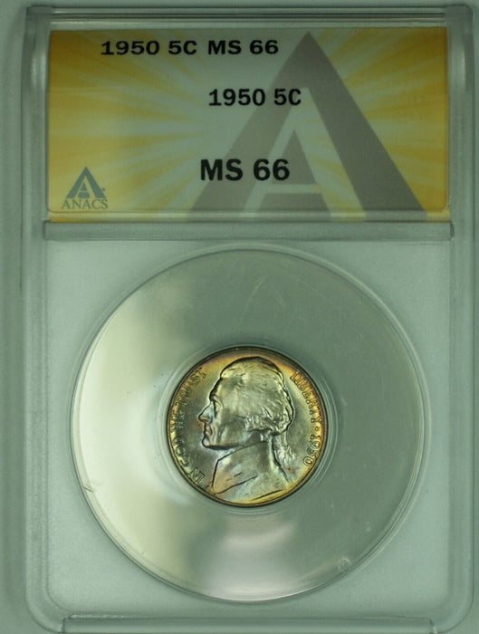1950 Jefferson Nickel Toned 5C ANACS MS 66 (51)