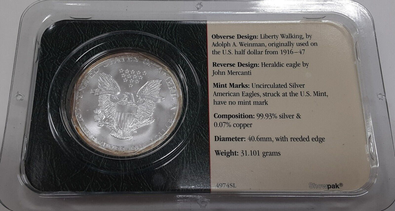 2002 American Silver Eagle $1 1 Oz Troy .999 in Littleton Clear Plastic Case