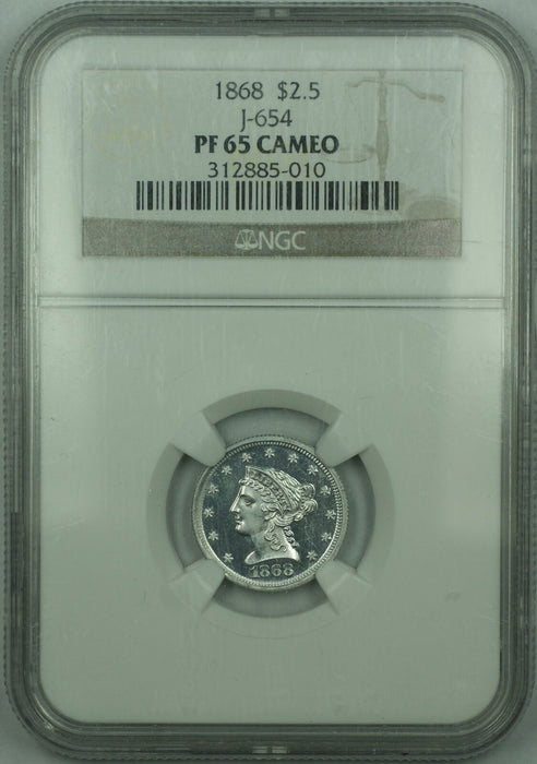 1868 Proof $2.50 Quarter Eagle Gold Coin Aluminum Pattern J-654 NGC PF-65 CAM WW