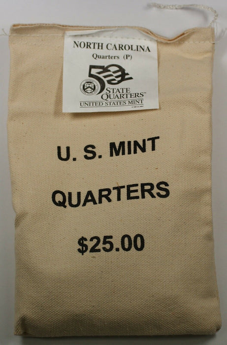 $25 US Mint Sewn BU 2001-P North Carolina State Quarters Bag in Original Bag