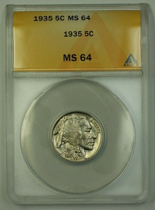 1935 US Buffalo Nickel 5c Coin ANACS MS-64 (Better)