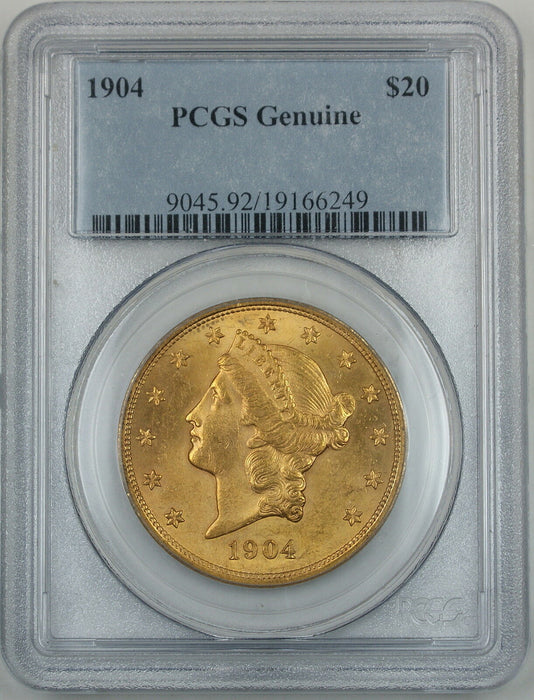 1904 $20 Liberty Gold Double Eagle, PCGS Genuine (Choice BU)