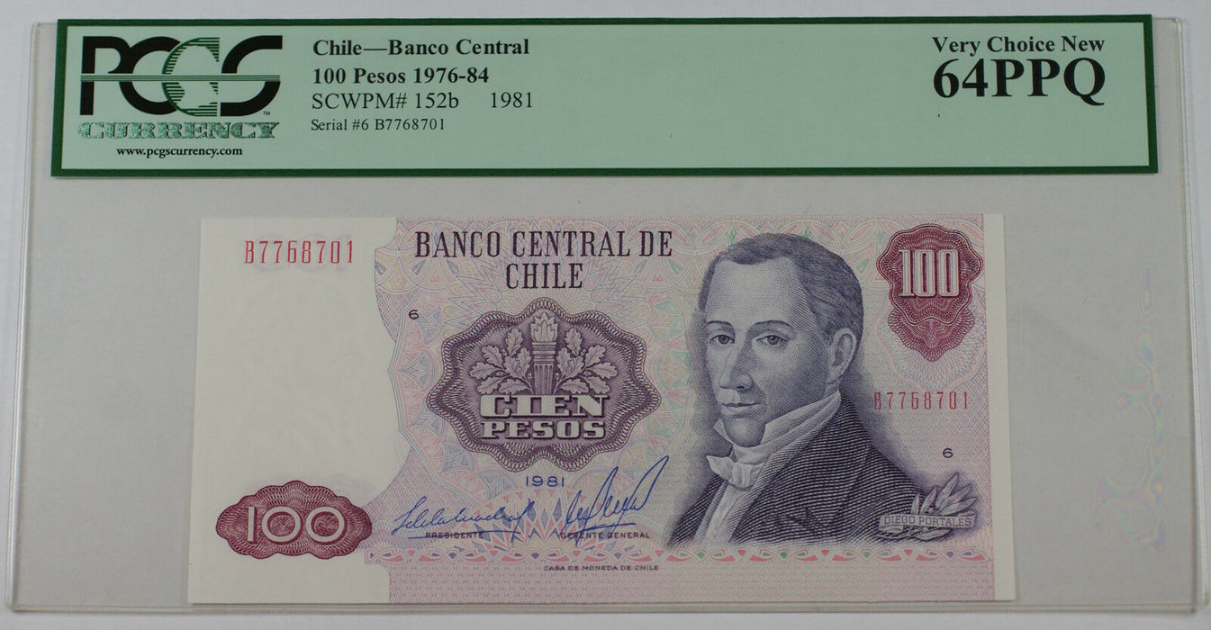 1976-84 Chile Banco Central 100 Pesos Note SCWPM# 152b PCGS 64 PPQ Very Ch New