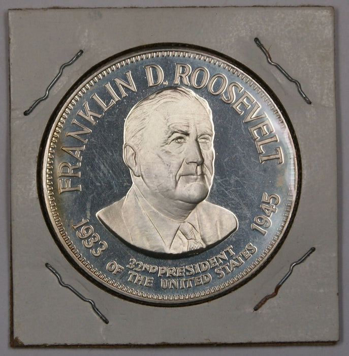 Franklin D Roosevelt FDR Proof Silver Medal With Information on the Reverse