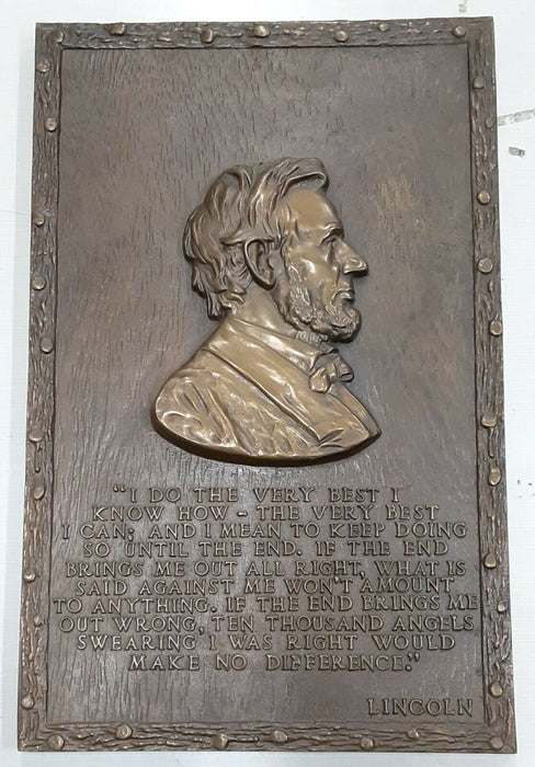 Abraham Lincoln Large High Relief Bronze Plaque 14.5 X 23 Inches