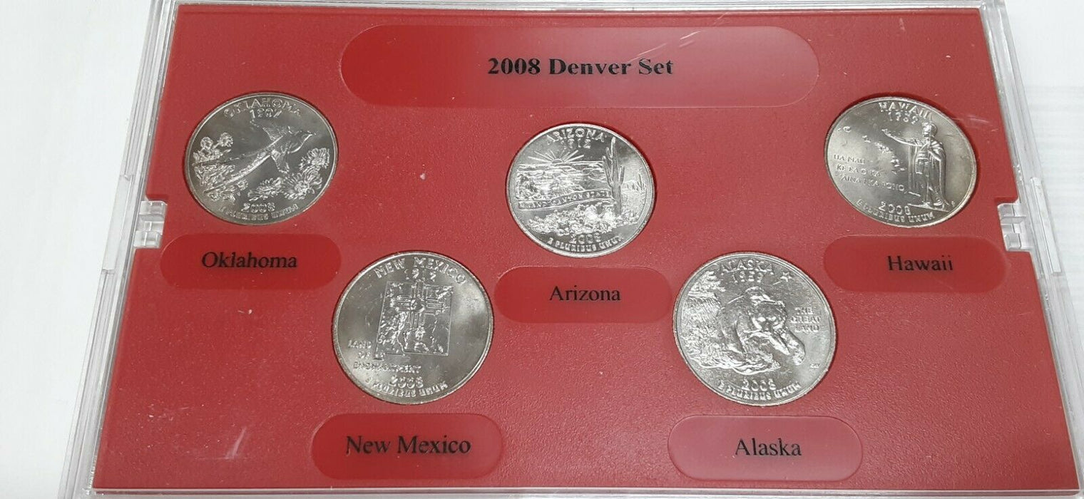 2008-D State Quarters 5 Coin Set 50 States Program-BU in Plastic Case