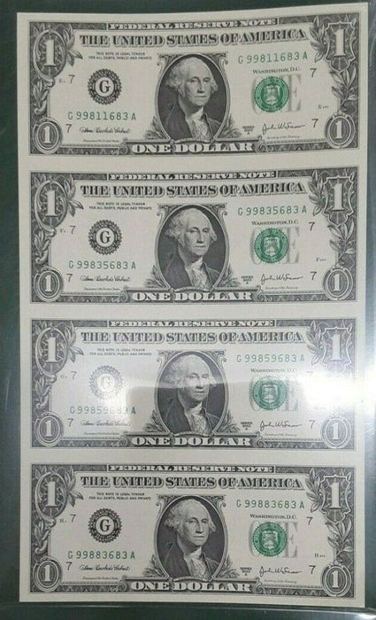 Series 2003A 4 Subject $1 Dollar FRN's Chicago District Currency Sheet CU