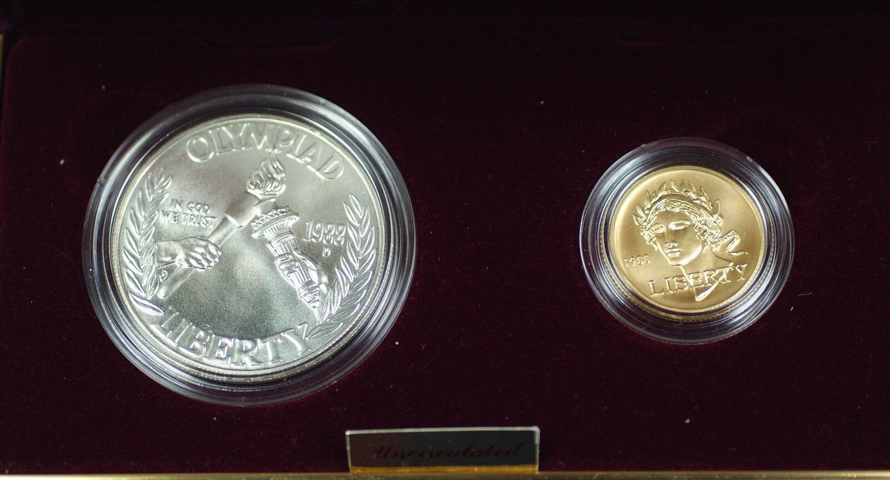 1988 US Mint Olympic Commemorative 2 Coin Silver & Gold UNC Set as Issued