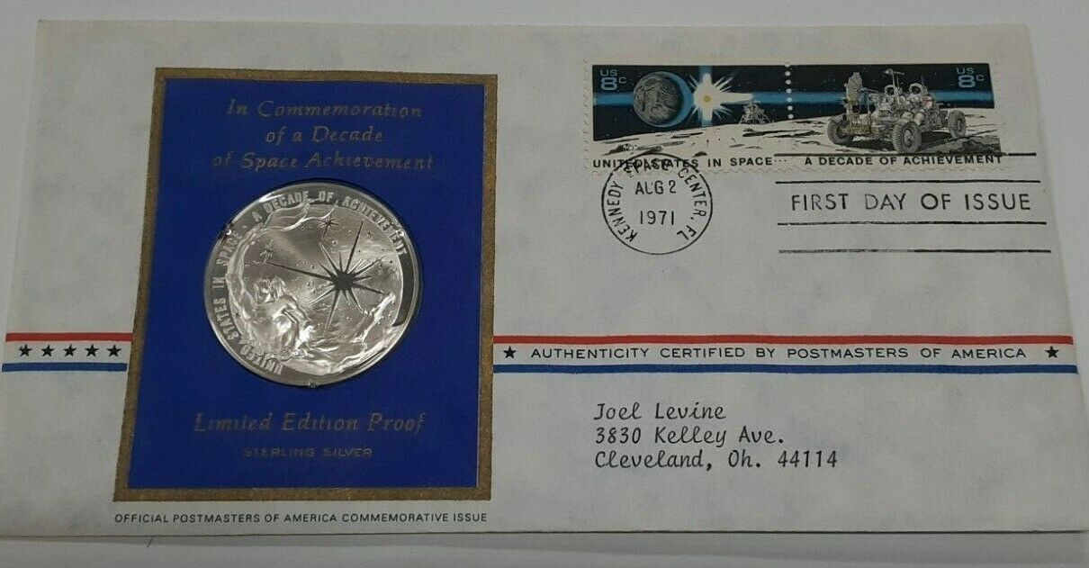 1971 Postmasters Of America Commemorative Silver Medal  US Decade in Space