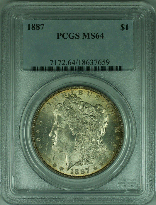 1887 Morgan Silver Dollar Coin $1 PCGS MS64 Toned Reverse (32 D)