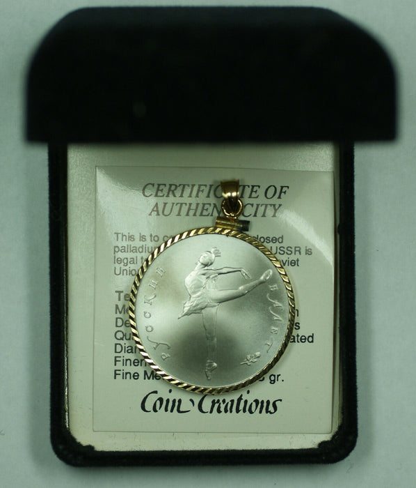 1991 Russia 10 Rubles 1/2 Oz Palladium .999 Coin in 14K Gold Bezel Pendant