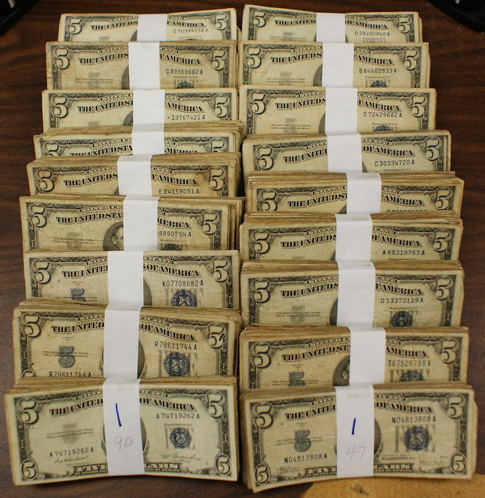 Lot of 100 $5 Dollar Silver Certificates 1953